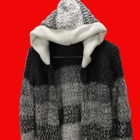 Absolutely Famous Open Cardigan/Striped /Hooded /Mohair/ Retro/Comfy - Picture 3 of 12